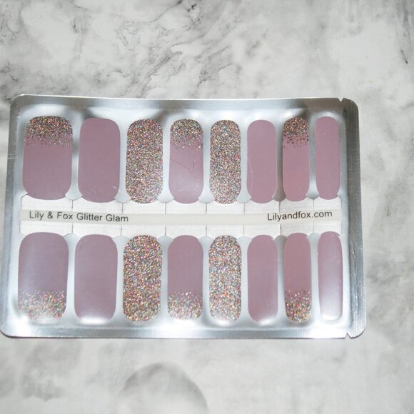 3 For 15 - LILY & FOX - GLITTER GLAM Nail Stickers Wraps Strips Lavender Sparkle - Picture 2 of 10